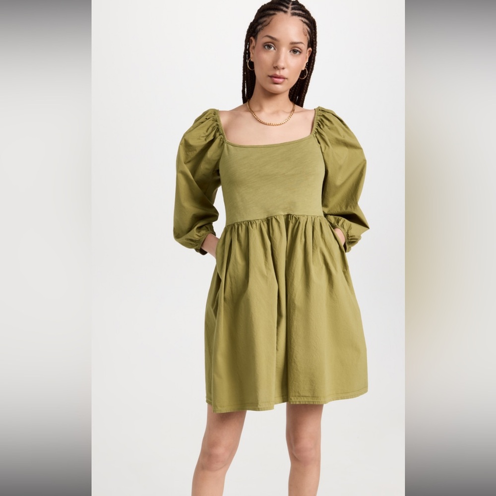 NATION LTD Heddie Combo Babydoll Dress Green, Size large